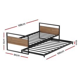 Artiss Bed Frame 2x Single Size Metal Trundle Daybed DEAN - 0