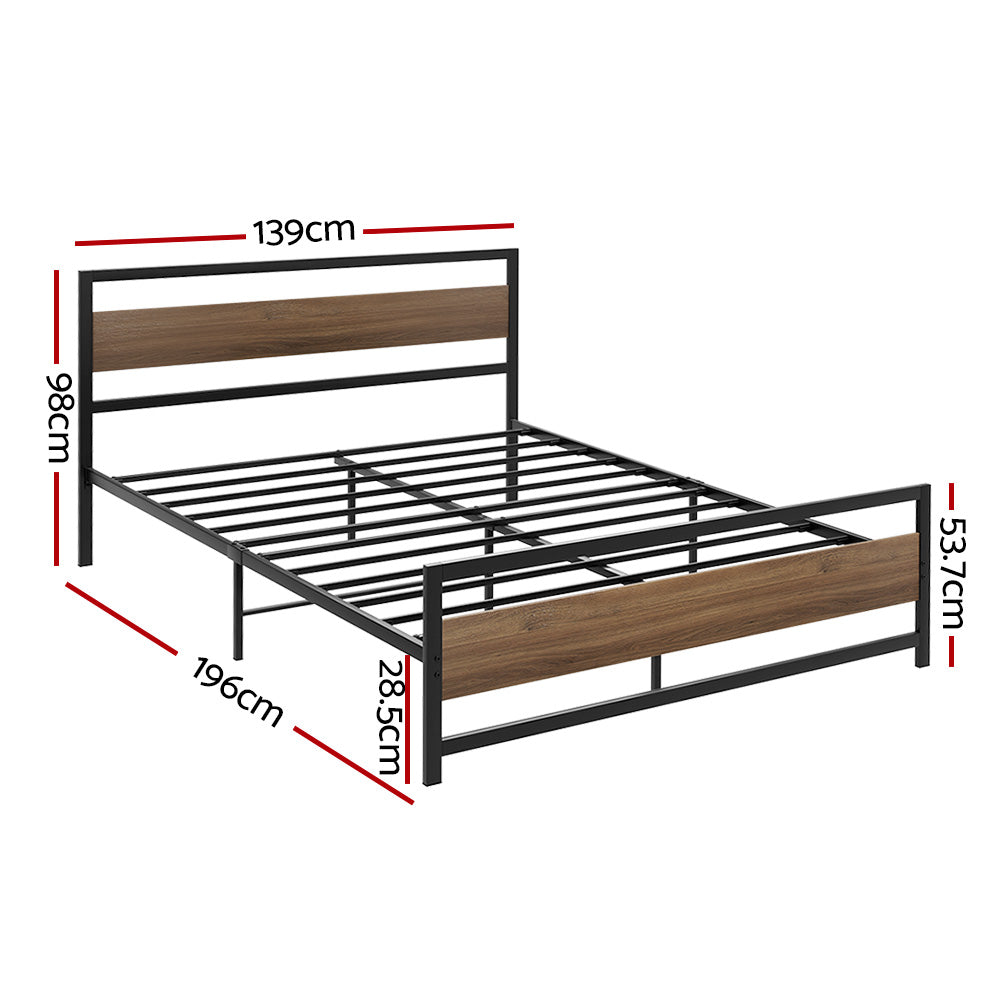 Artiss Bed Frame Double Size Metal Base Mattress Platform Foundation Black DREW - 0