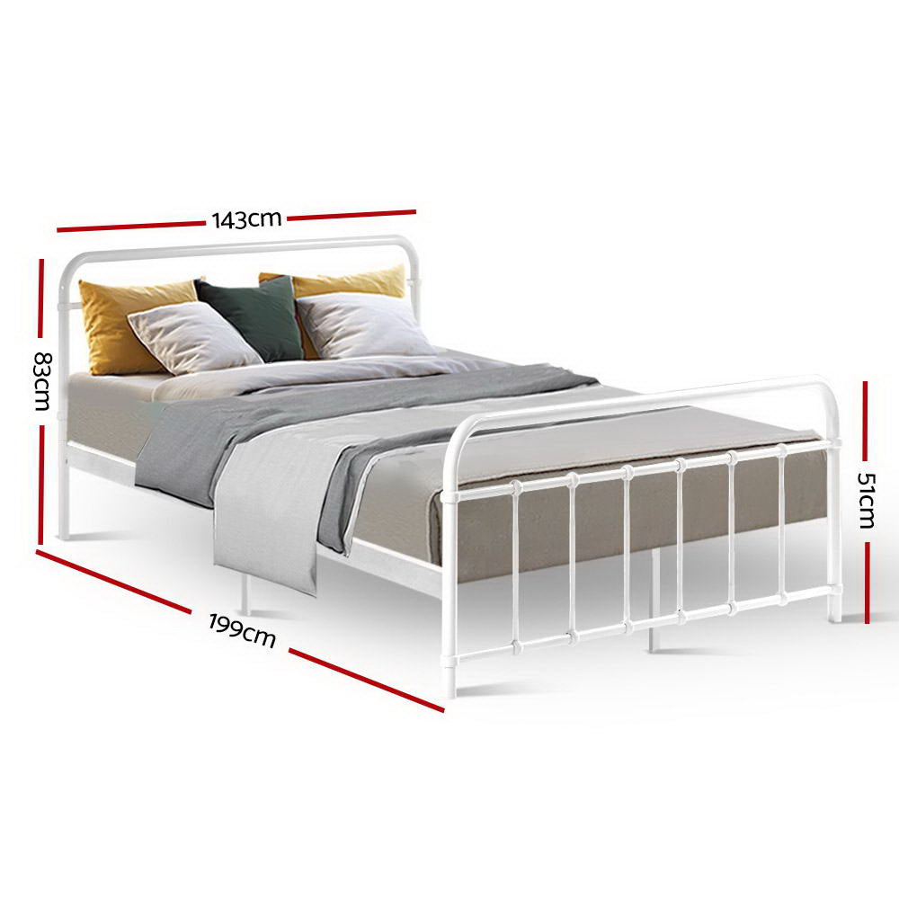 Artiss Bed Frame Metal Frames LEO - Double (White) - 0