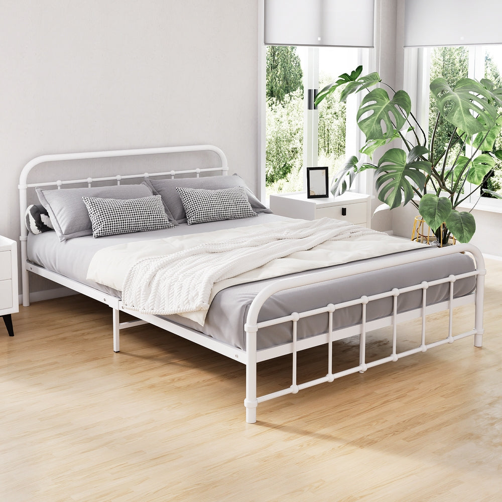 Artiss Bed Frame Metal Frames LEO - Double (White)