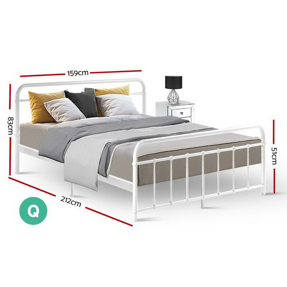 Artiss Bed Frame Metal Frames LEO - Queen (White) - 0