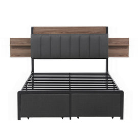 Artiss Metal Bed Frame Double Size with 2-Tier Hidden Storage with Charging Station - 0