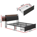 Artiss Metal Bed Frame Queen Size with 2-Tier Hidden Storage with Charging Station-1