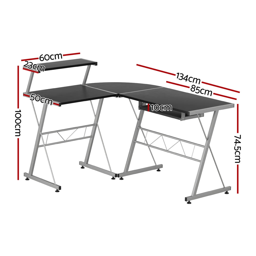 Artiss Computer Desk L-Shape Keyboard Tray Shelf Black - 0