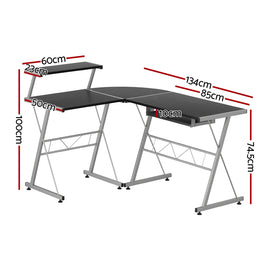 Artiss Computer Desk L-Shape Keyboard Tray Shelf Black - 0