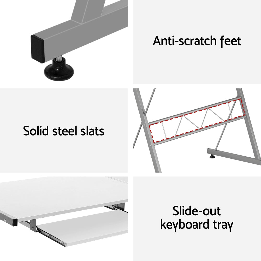 Artiss Computer Desk L-Shape Keyboard Tray Shelf White