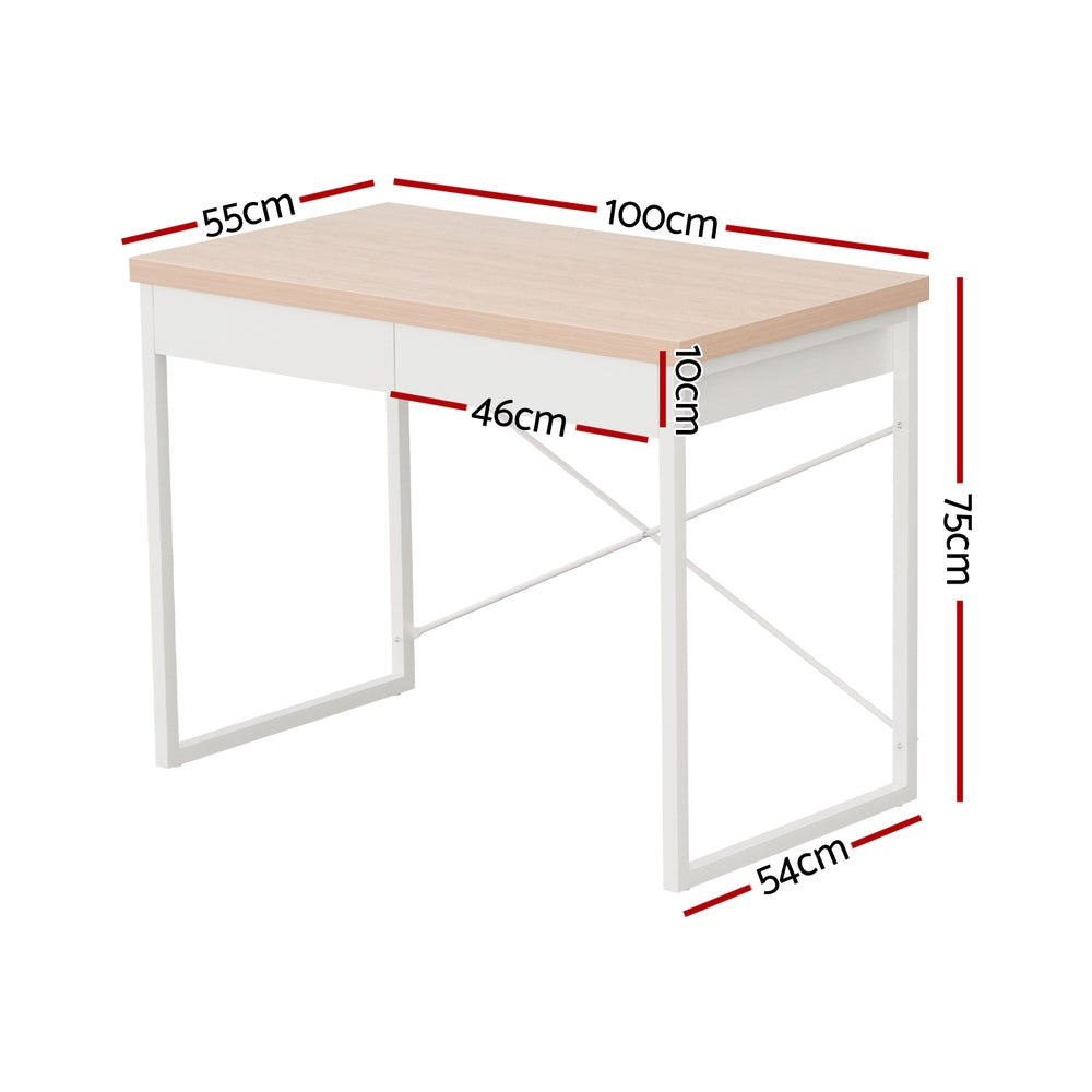 Artiss Computer Desk Drawer Storage Oak 100CM - 0