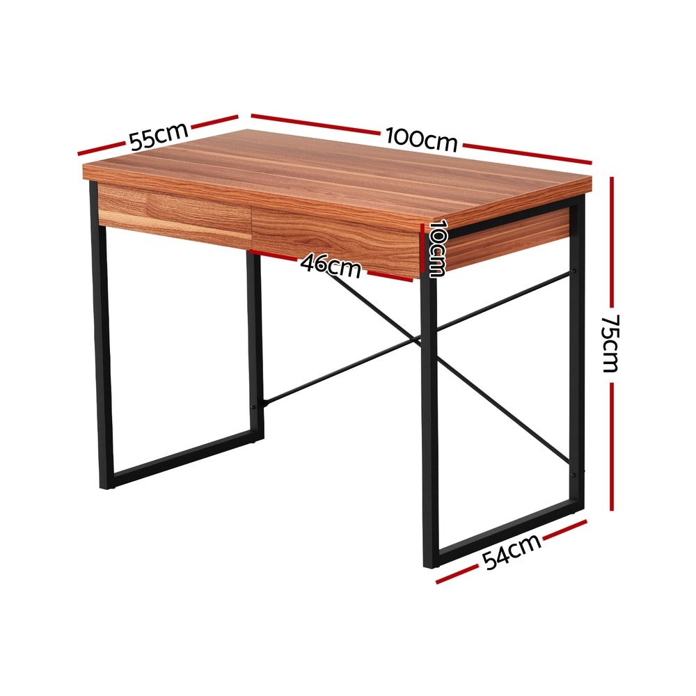 Artiss Computer Desk Drawer Storage Walnut 100CM - 0