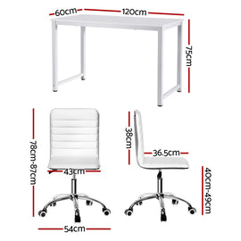 Artiss Computer Desk 120cm Executive Office Chairs Set PU Leather Low Back White - 0