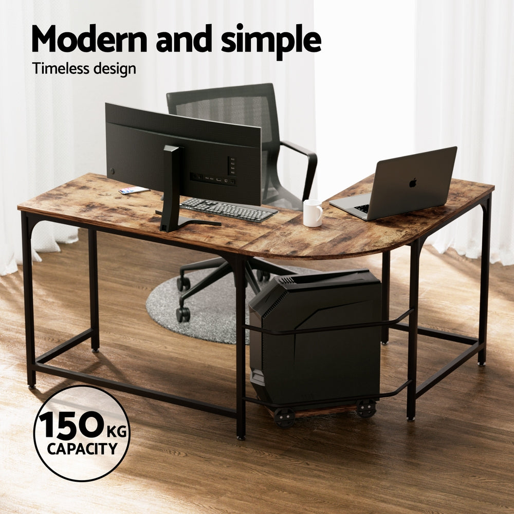 Artiss Computer Desk L-Shape CPU Stand Brown 147CM