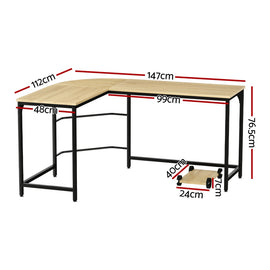 Artiss Computer Desk L-Shape CPU Stand Oak 147CM - 0