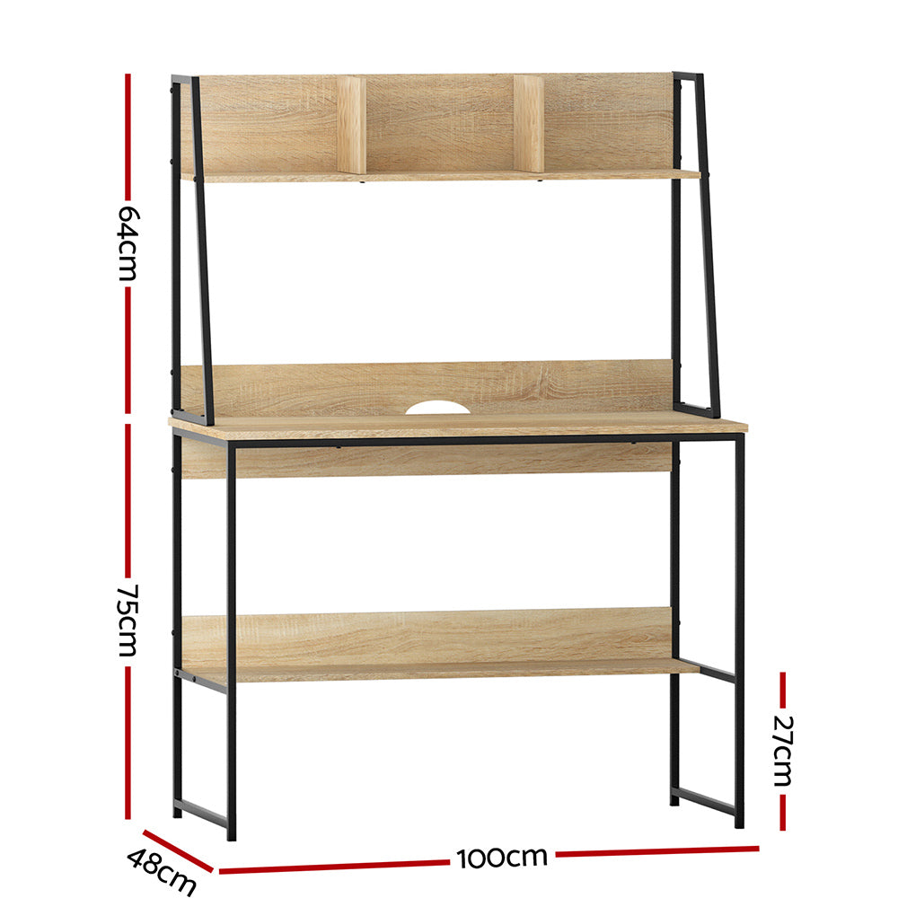 Artiss Computer Desk Bookshelf Storage 100CM Oak - 0