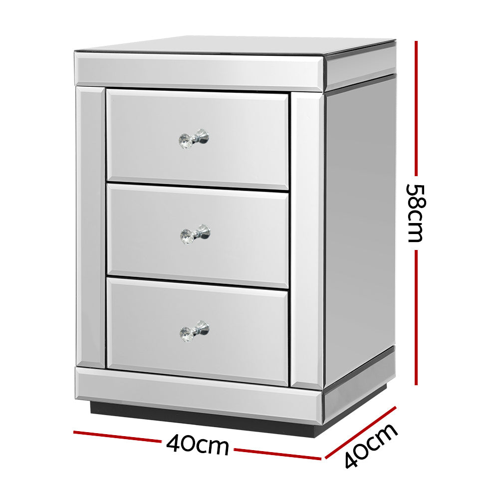 Artiss Bedside Table 3 Drawers Mirrored - PRESIA Silver - 0