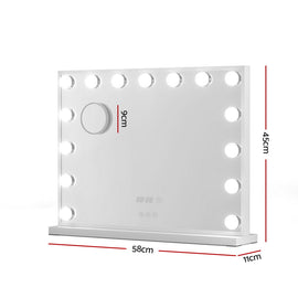 Embellir Makeup Mirror 58x45cm Hollywood Vanity with LED Light Tabletop White - 0