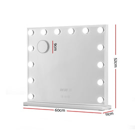 Embellir Makeup Mirror 60x52cm Hollywood Vanity with LED Light Tabletop White - 0