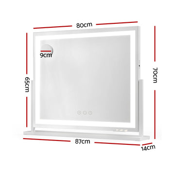 80x65cm Embellir Makeup Mirror Hollywood Vanity with LED Light White Frame - 0