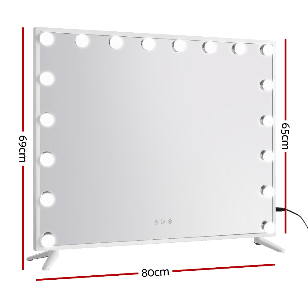 80x65cm Embellir Makeup Mirror Hollywood Vanity with LED Light White Frame - 0