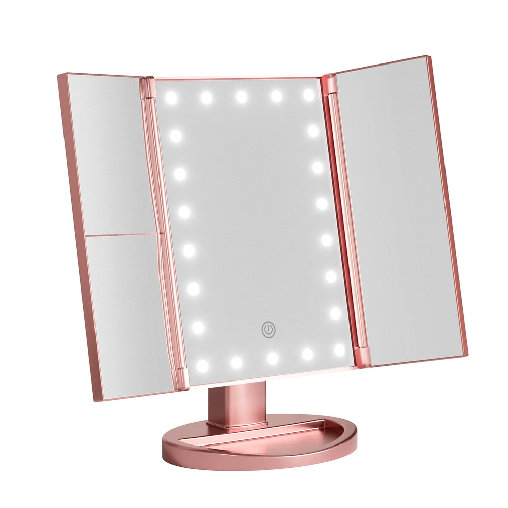 Embellir Tri-fold Makeup Mirror 1X2X3X Magnifying with LED Light Travel Portable Pink - 0