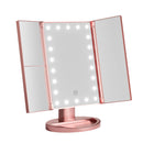 Embellir Tri-fold Makeup Mirror 1X2X3X Magnifying with LED Light Travel Portable Pink-2