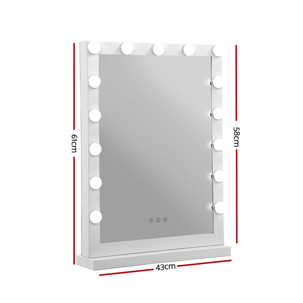 Embellir Makeup Mirror 43x61cm Hollywood Vanity with LED Light Tabletop White - 0