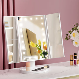 Embellir Tri-fold Makeup Mirror 1X2X3X Magnifying with LED Light Travel Portable - 0