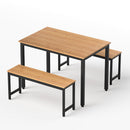 Artiss Dining Table and Chairs Set 3PCS Kitchen Metal Desk Bench Natural Oak-1