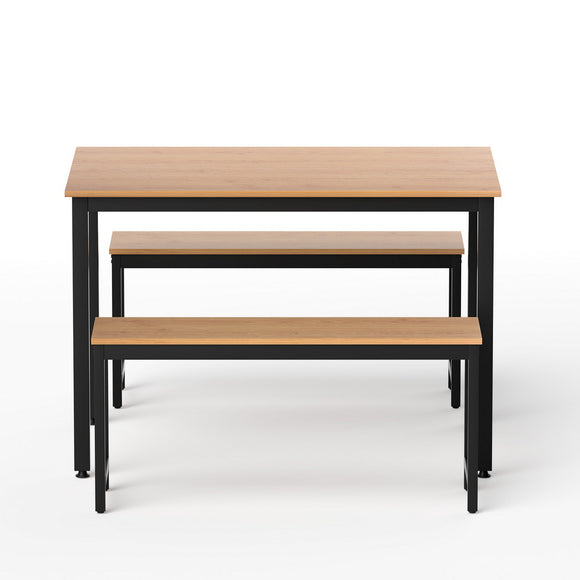 Artiss Dining Table and Chairs Set 3PCS Kitchen Metal Desk Bench Natural Oak