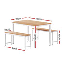 Artiss Dining Table and Chairs Set 3PCS Metal Desk Bench Sets Kitchen Furniture-2