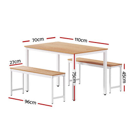 Artiss Dining Table and Chairs Set 3PCS Metal Desk Bench Sets Kitchen Furniture - 0