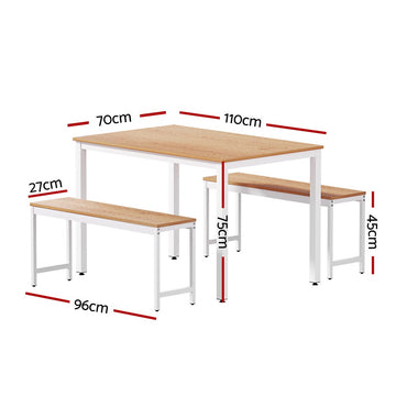 Artiss Dining Table and Chairs Set 3PCS Metal Desk Bench Sets Kitchen Furniture - 0