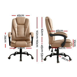 Artiss Massage Office Chair Executive Computer Gaming Chairs Brown PU Leather Espresso - 0