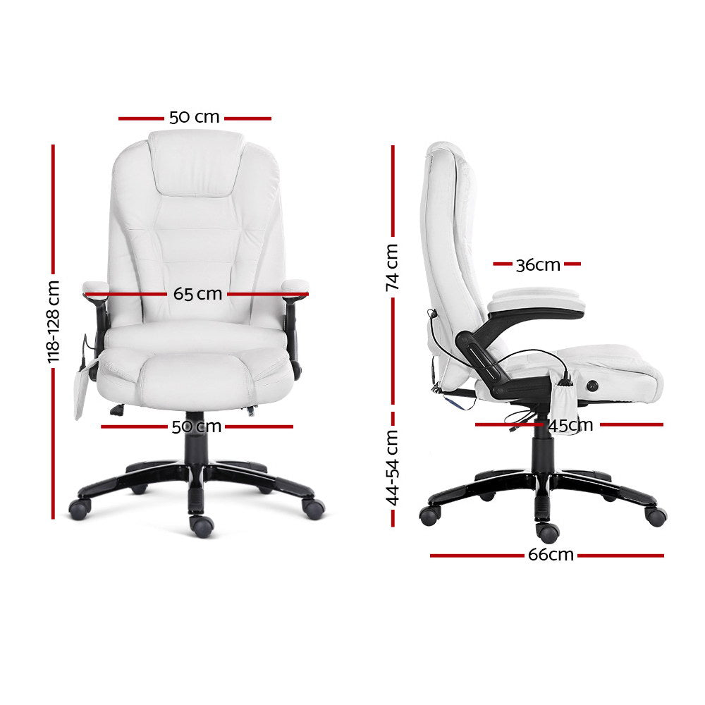 Artiss 8 Point Massage Office Chair Heated Seat Recliner PU White - 0