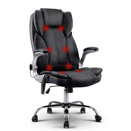 Artiss 8 Point Massage Office Chair PU Leather Black - 0