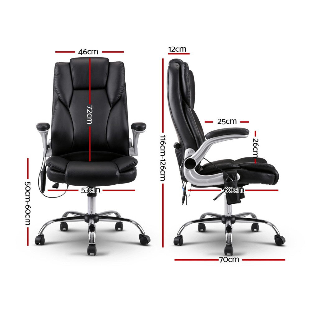 Artiss 8 Point Massage Office Chair PU Leather Black - 0