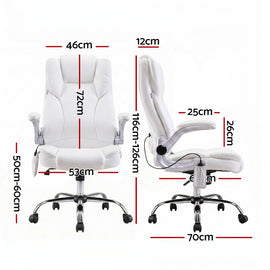 Artiss 8 Point Massage Office Chair PU Leather White - 0