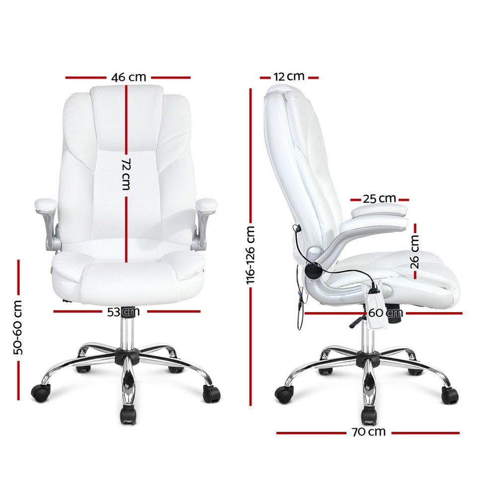 Artiss 8 Point Massage Office Chair PU Leather White - 0