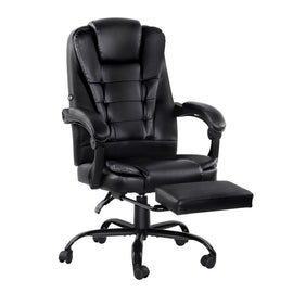 Artiss 2 Point Massage Office Chair PU Leather Footrest Black