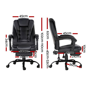 Artiss 2 Point Massage Office Chair PU Leather Footrest Black - 0