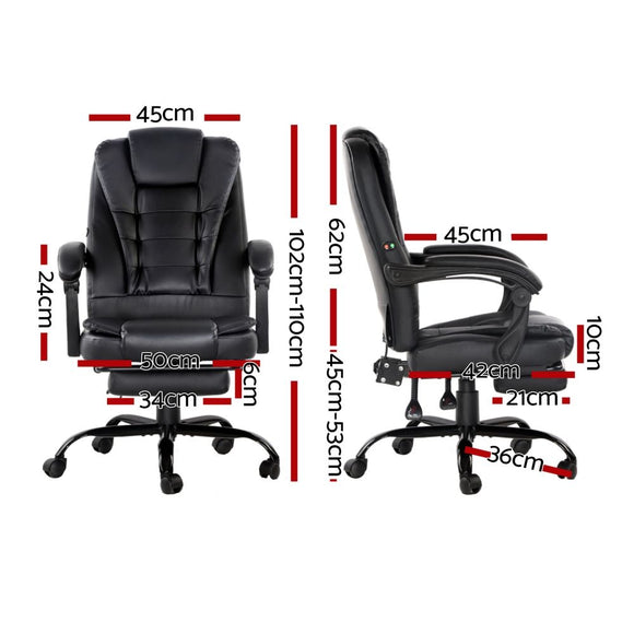 Artiss 2 Point Massage Office Chair PU Leather Footrest Black