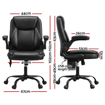 Artiss 2 Point Massage Office Chair Leather Mid Back Black - 0