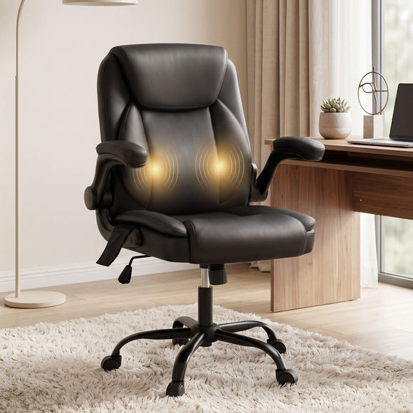 Artiss 2 Point Massage Office Chair Leather Mid Back Black
