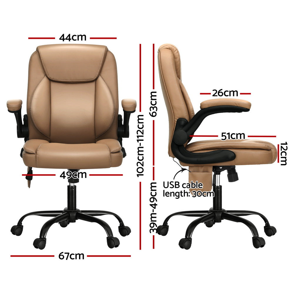 Artiss 2 Point Massage Office Chair Leather Mid Back Espresso - 0