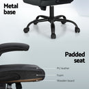 Artiss 2 Point Massage Office Chair Leather Mid Back Grey-6