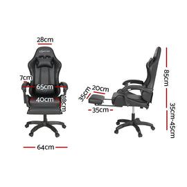 Artiss 6 Point Massage Gaming Office Chair 7 LED Footrest Black - 0