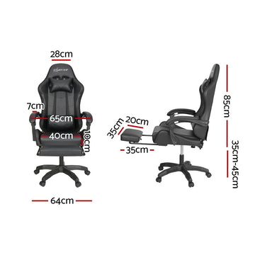 Artiss 6 Point Massage Gaming Office Chair 7 LED Footrest Black - 0