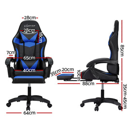 Artiss 6 Point Massage Gaming Office Chair 7 LED Footrest Blue - 0
