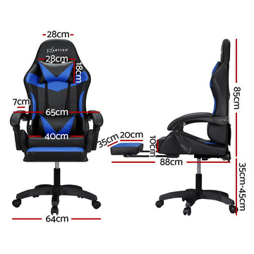 Artiss 6 Point Massage Gaming Office Chair 7 LED Footrest Blue - 0