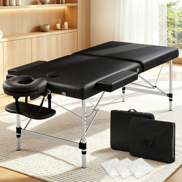 Zenses Massage Table 75cm 2 Fold Aluminium Massage Bed Portable Beauty Therapy Black