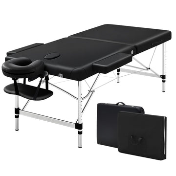 Zenses Massage Table 75cm 2 Fold Aluminium Massage Bed Portable Beauty Therapy Black - 0