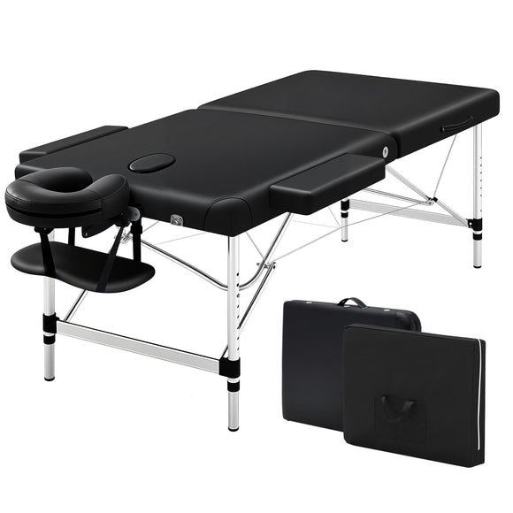 Zenses Massage Table 75cm 2 Fold Aluminium Massage Bed Portable Beauty Therapy Black